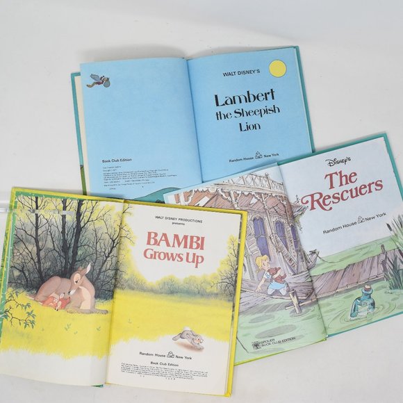 Lot Disney Books Rescuers Lambert Sheepish Lion Bambi Grows Up Hardcover VTG 70s - Picture 5 of 16